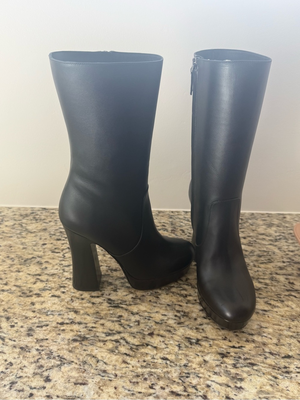 Michael Kors Collection Black Leather Knee-High Heeled Boots